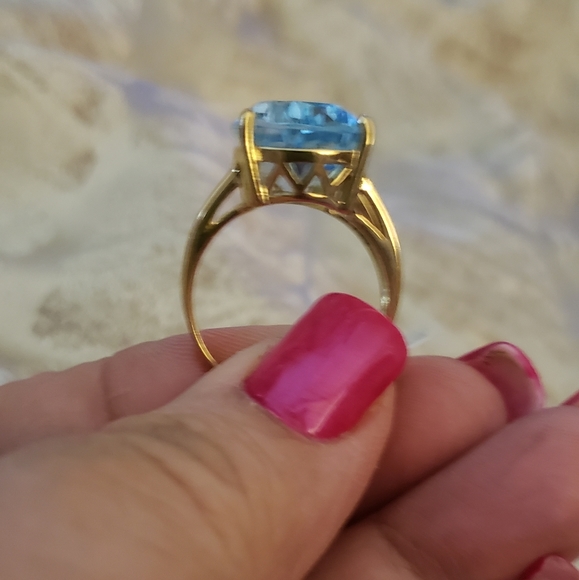 Sz 9, Swiss Blue Topaz, 18K gold over 925 Silver, 11.50 TCW, NWT - Picture 6 of 13